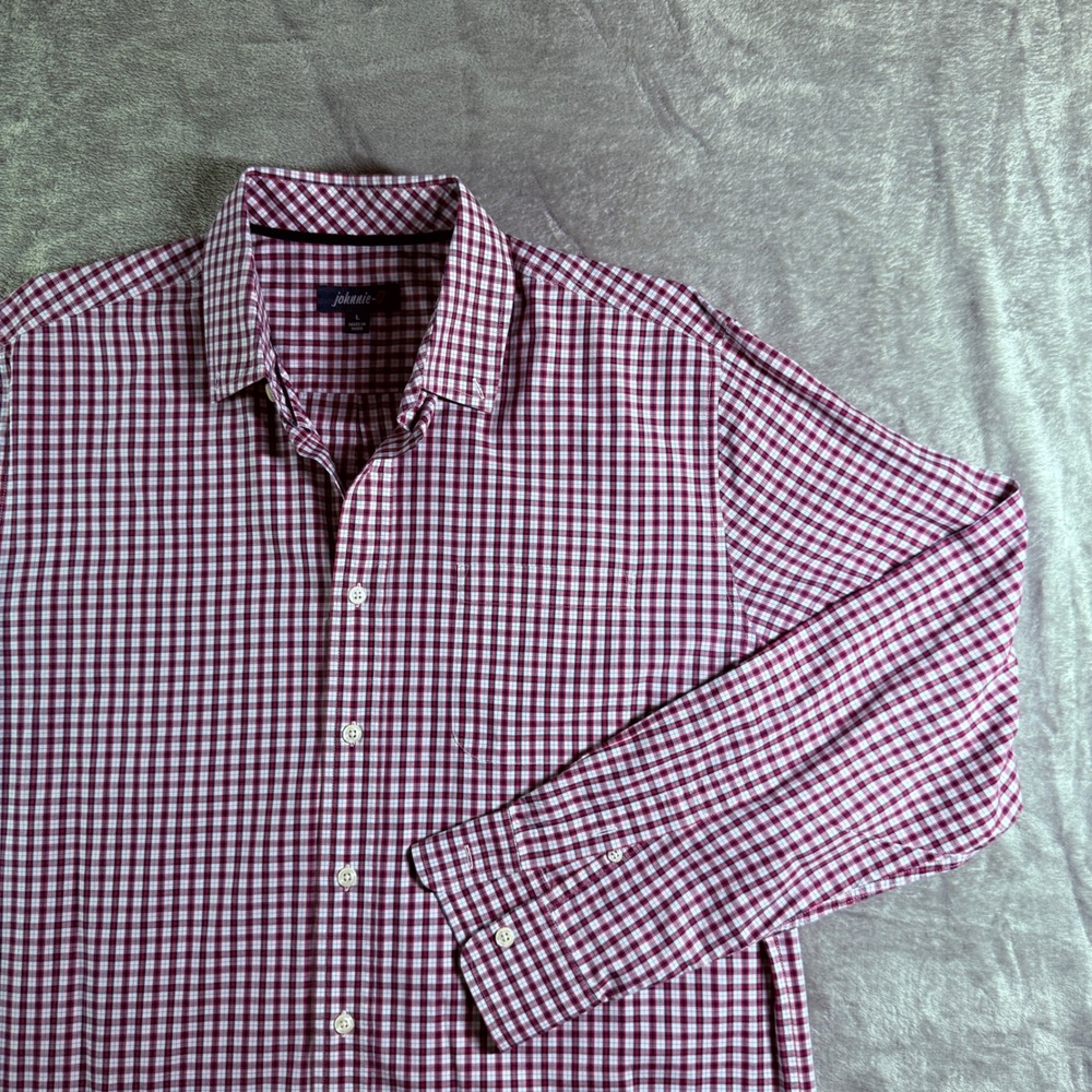 Johnnie-O Men's Large Checkered Button Down Shirt Burgundy Casual